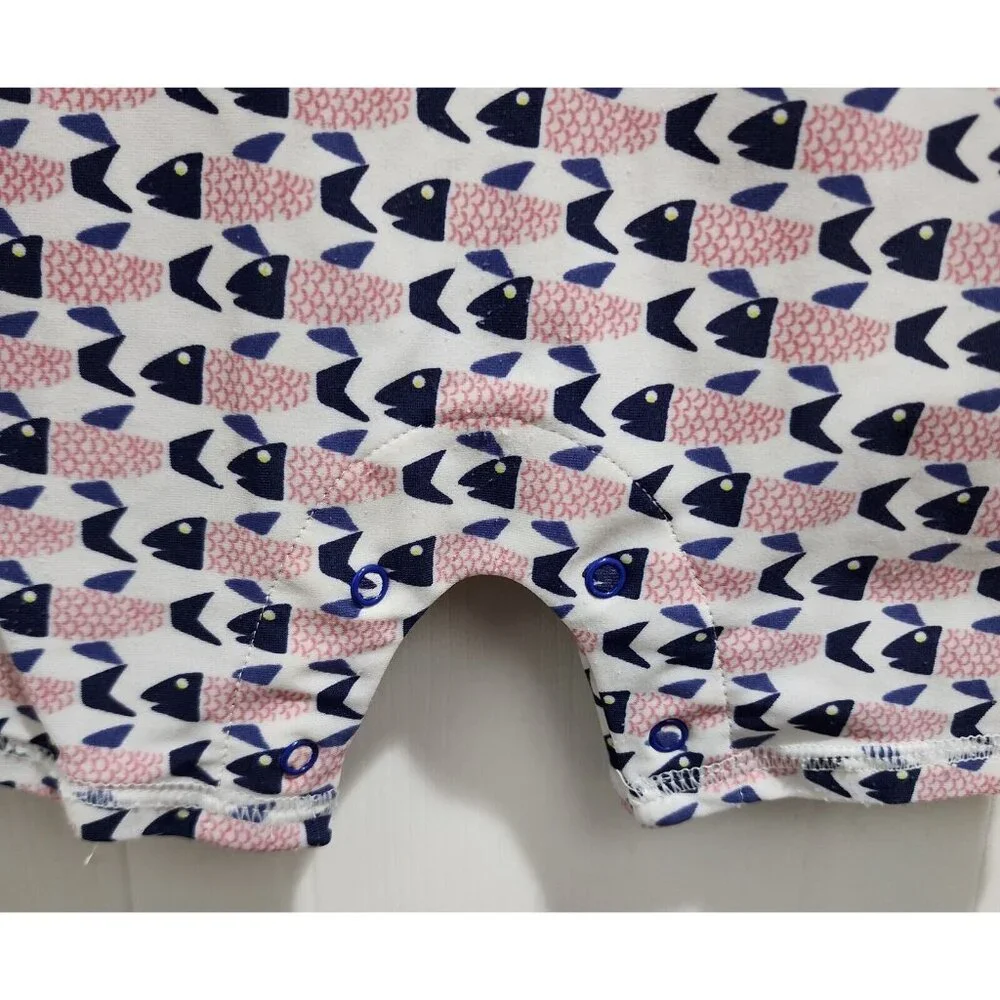 Egg By Susan Lazar Baby One Piece Zip Front LS Rashguard Red White Blue Fish 12M